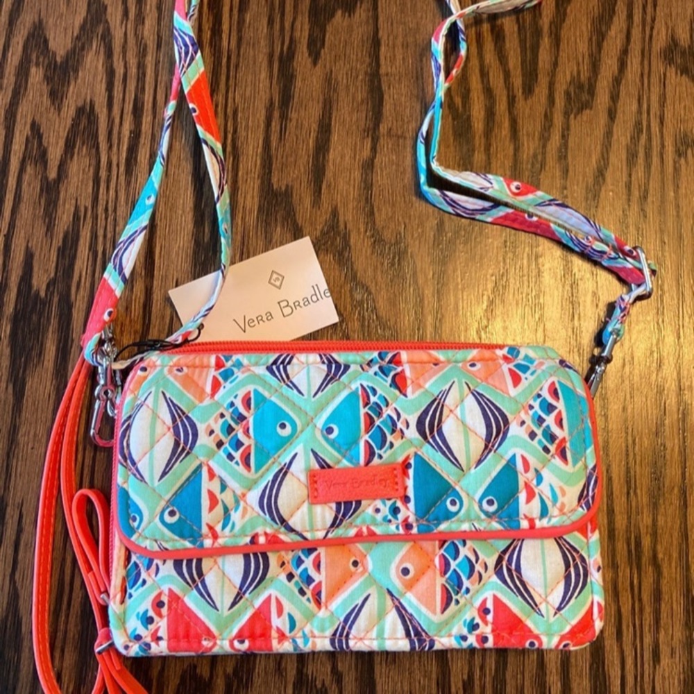 Vera Bradley Iconic RFID All In One crossbody wristlet wallet Go Fish
